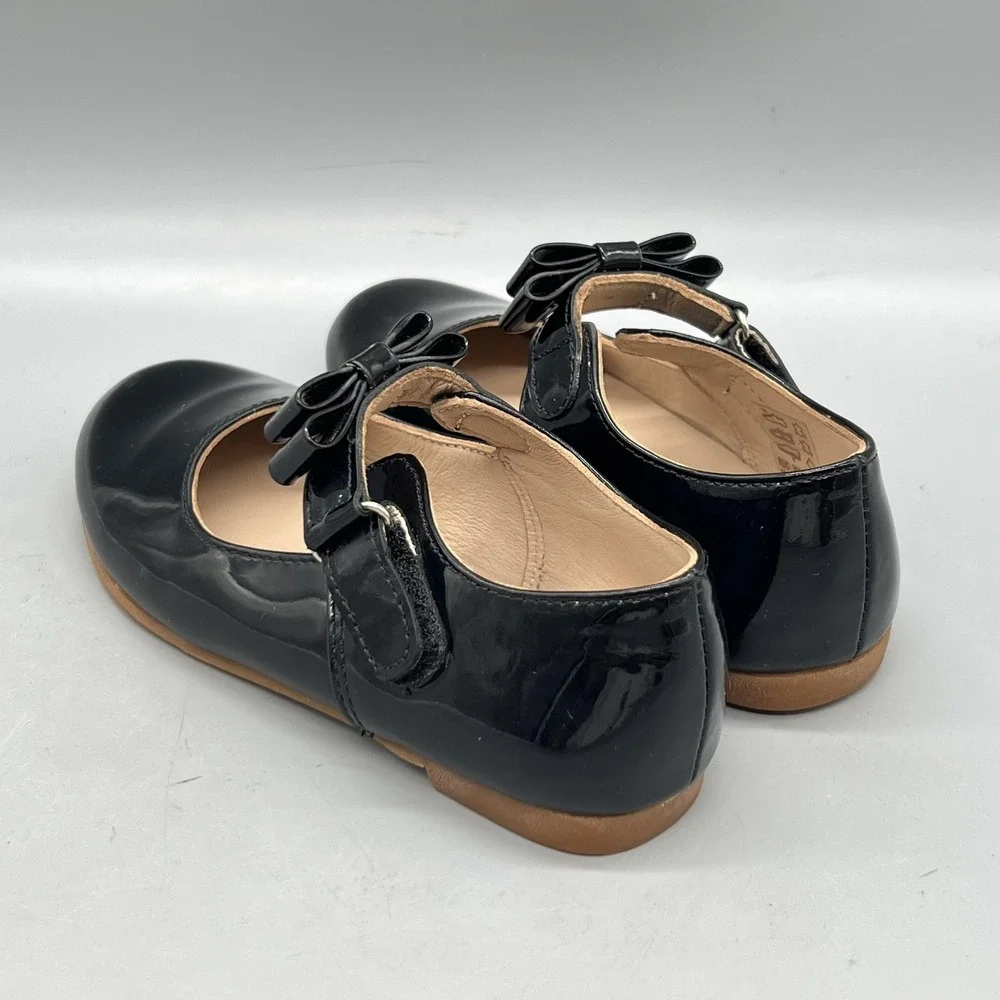 Elephantito Shoes Girls 9 Black Patent Leather Mary Jane Bow Flats Dress School